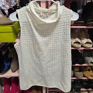 Maxi Studio Specialty Products Womens Textured Mock Neck Sleeveless Top L Cream